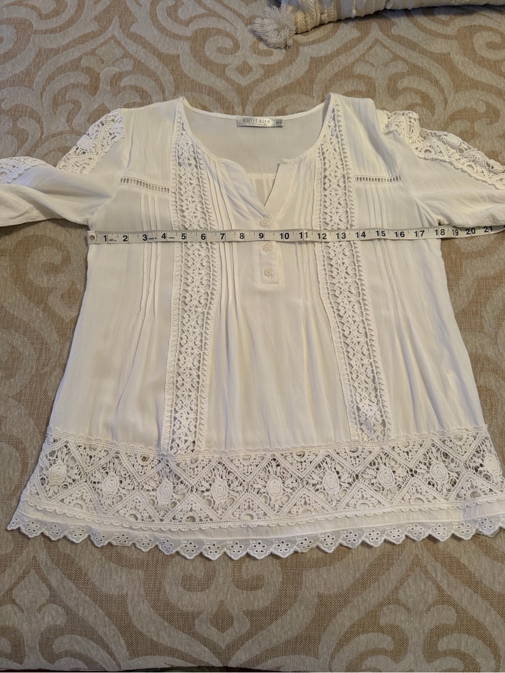 Solitaire Ravi Khosla White Crochet Lace Boho Tunic Blouse Medium - Picture 6 of 13